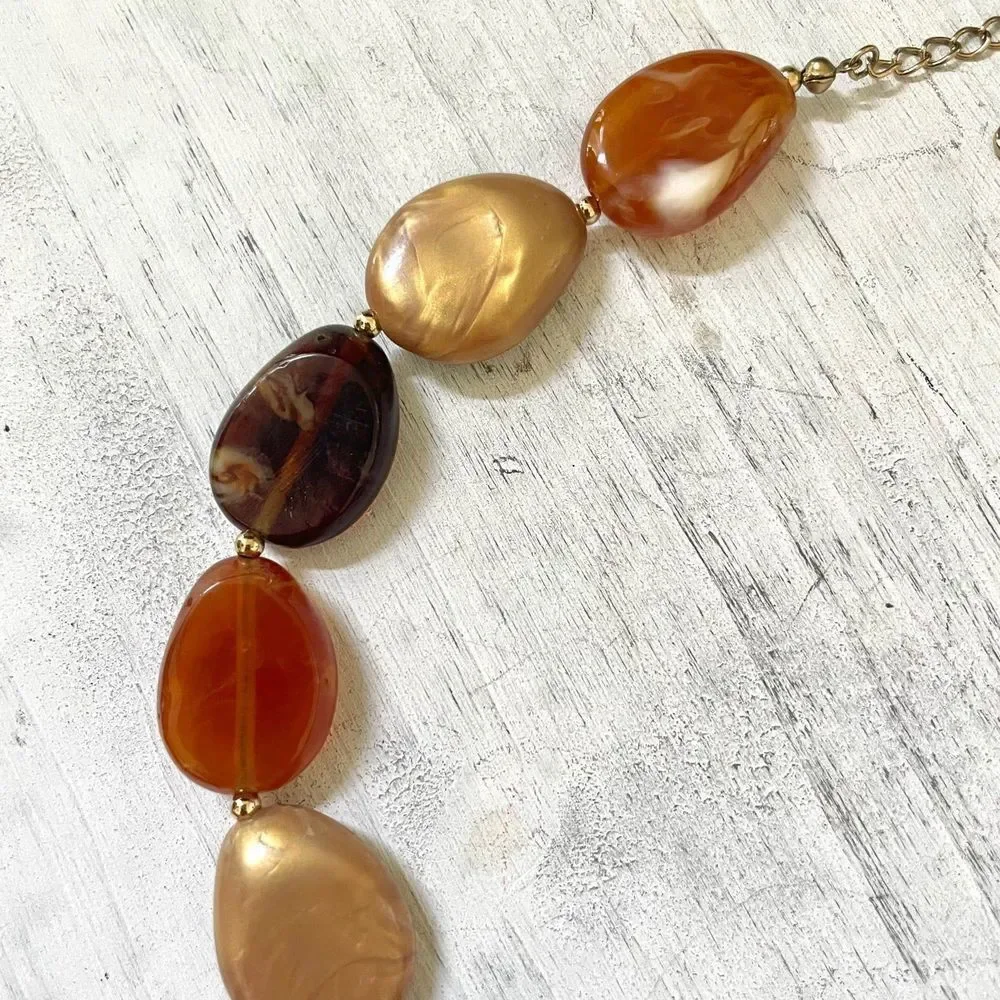Brown yellow orange large beaded statement necklace
